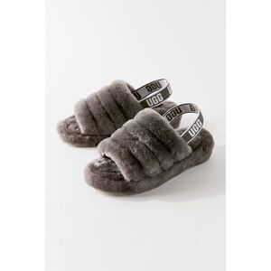 Urban Outfitters x UGG® Fluff Yeah Shearling Fur Slide Sandals Charcoal Grey